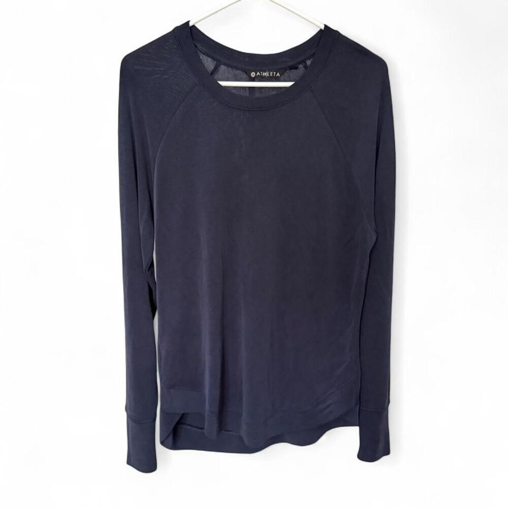 Athleta Modal Long Sleeve Top Women’s M Navy Blue Hi Low Hem Soft Pullover